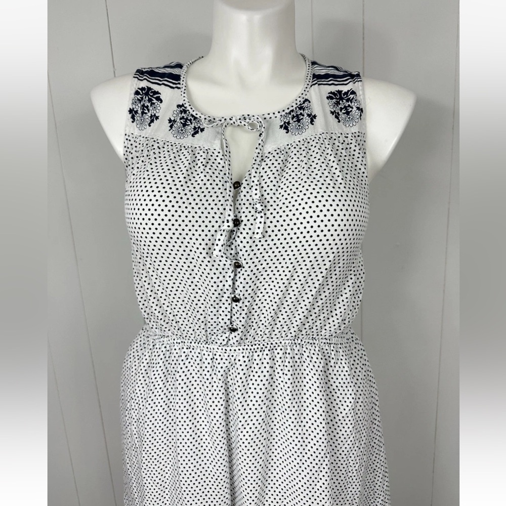 Lucky Brand Women’s Polka Dots Peasant Dress size Large L White Navy - Picture 3 of 14
